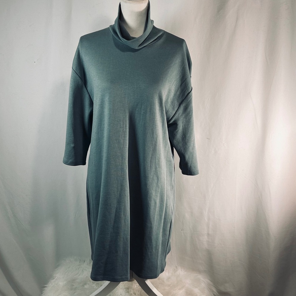 Zara Womens Teal Blue Turtleneck Knit Dress‎ 3/4 Sleeve Join Life Large NEW